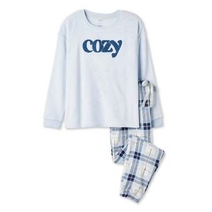 Women's Cozy 2 Pieces Sweet Soft Pajama Blue Plush Set Large Size